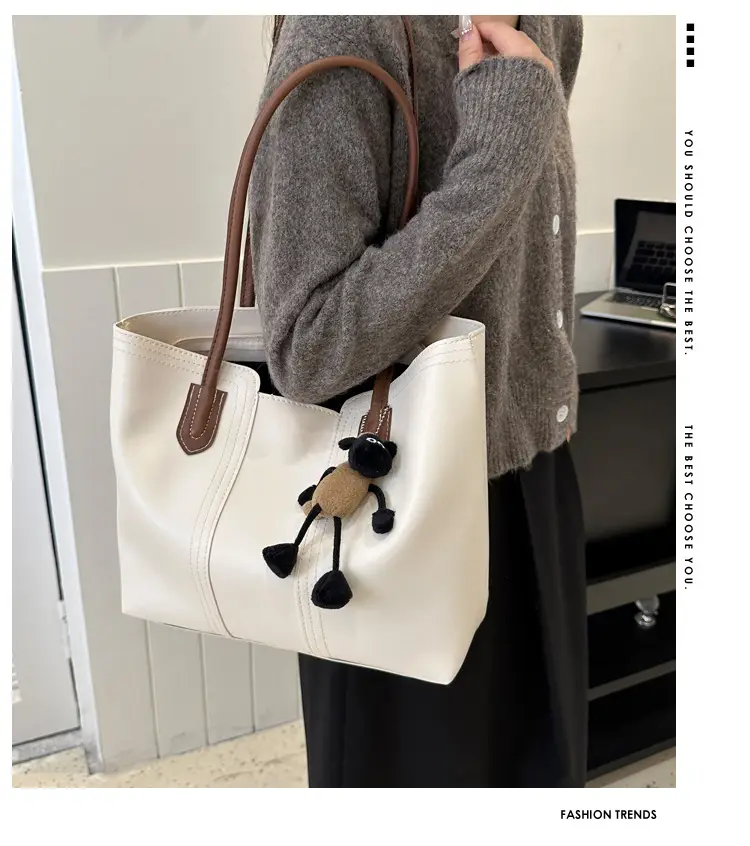 Large Capacity Women's Tan Shoulder Bag with Retro Charm — feature 2