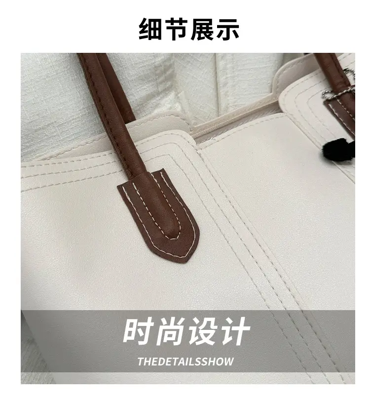Large Capacity Women's Tan Shoulder Bag with Retro Charm — feature 4