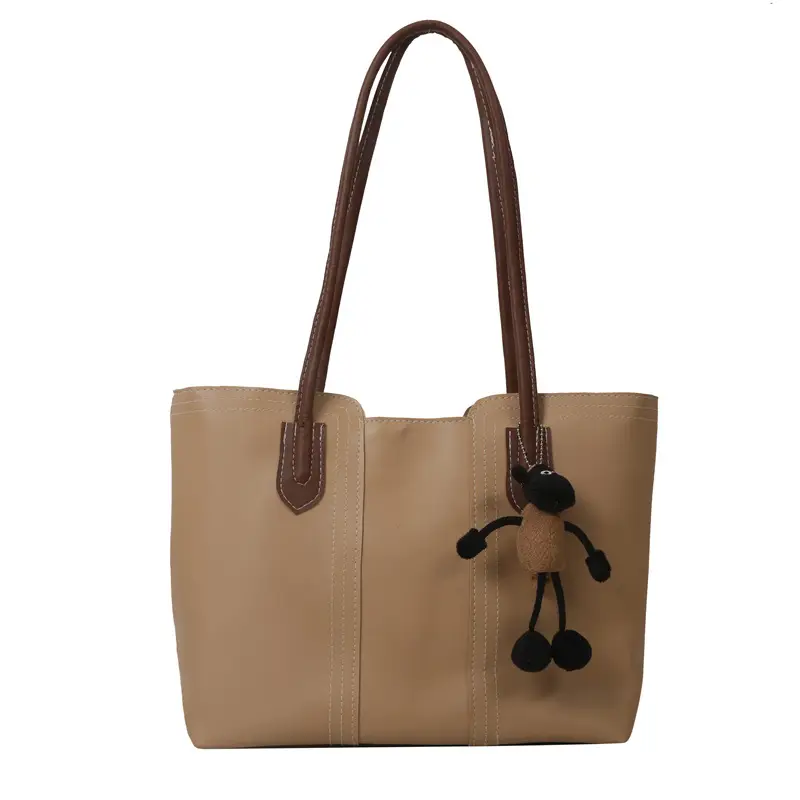 Large Capacity Women's Tan Shoulder Bag with Retro Charm - Image 2