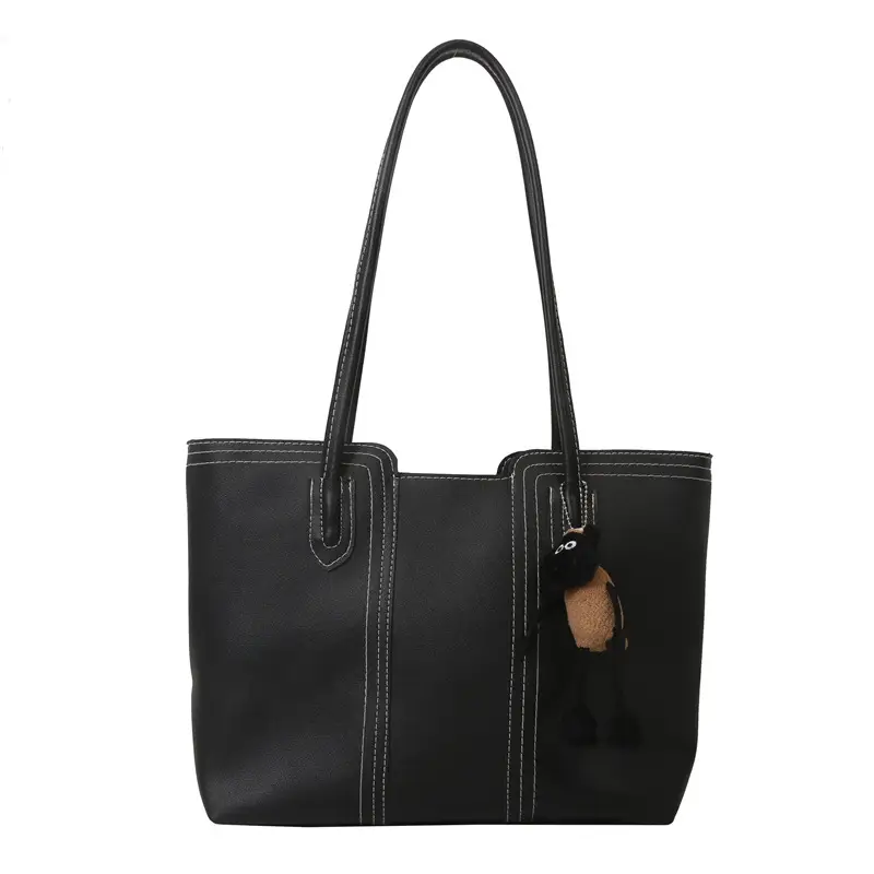 Large Capacity Women's Tan Shoulder Bag with Retro Charm - Image 3
