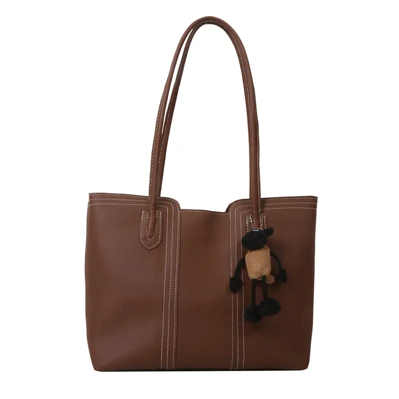 Large Capacity Women's Tan Shoulder Bag with Retro Charm - Image 4
