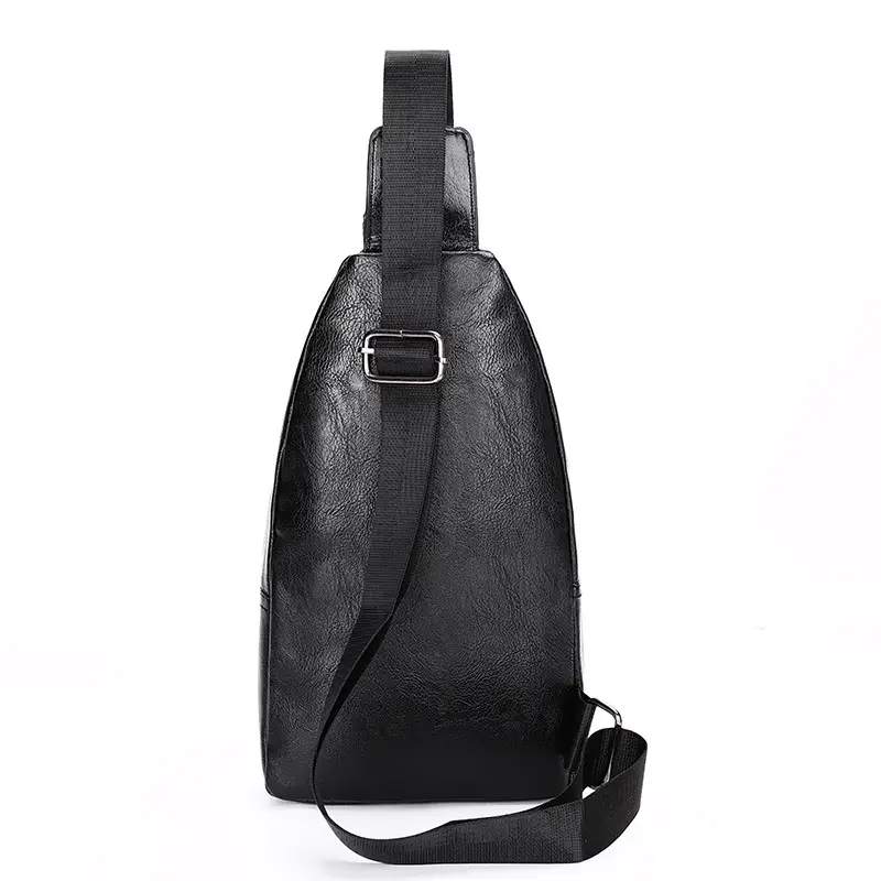 Men's Black PU Leather Crossbody Bag with 5 Pockets