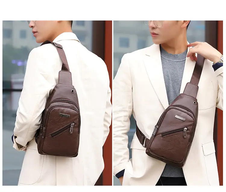 Men's Black PU Leather Crossbody Bag with 5 Pockets — feature 12