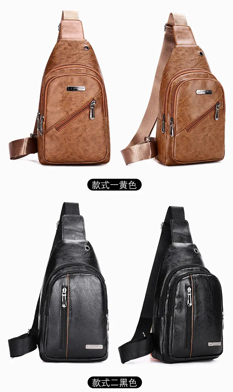 Men's Black PU Leather Crossbody Bag with 5 Pockets — feature 14