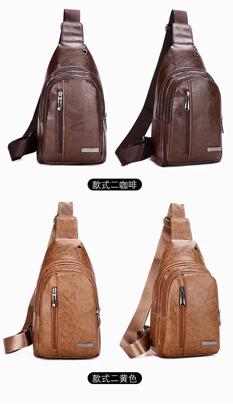 Men's Black PU Leather Crossbody Bag with 5 Pockets — feature 15