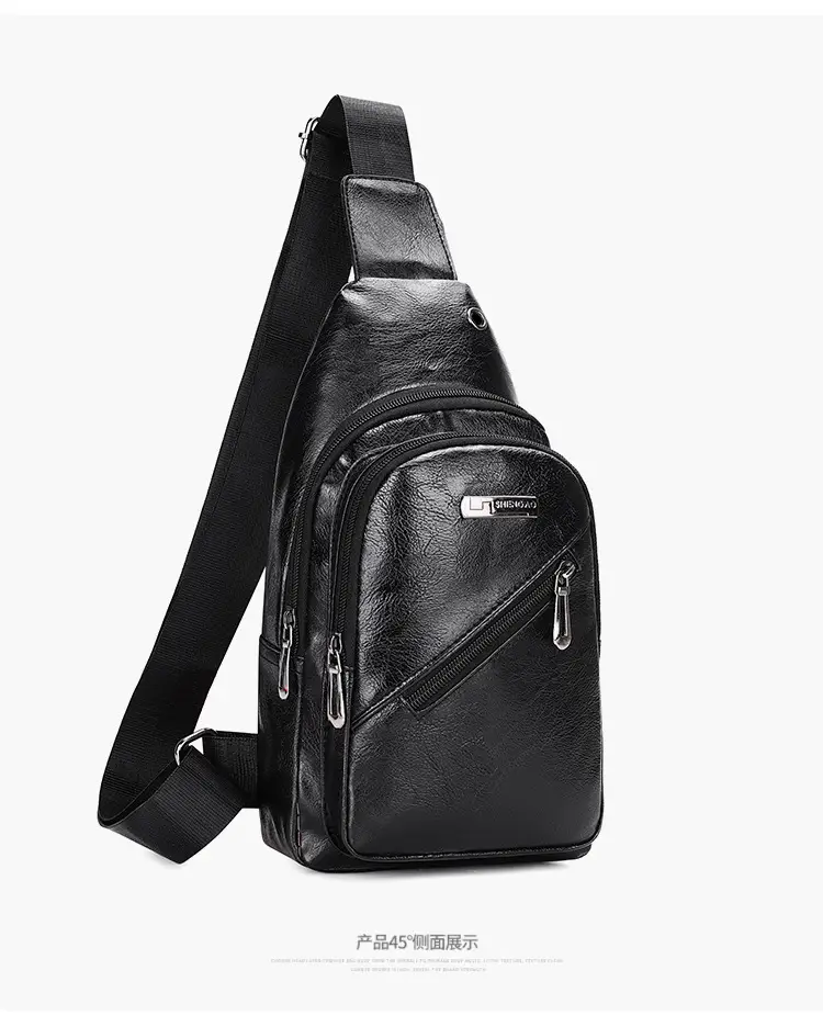Men's Black PU Leather Crossbody Bag with 5 Pockets — feature 17