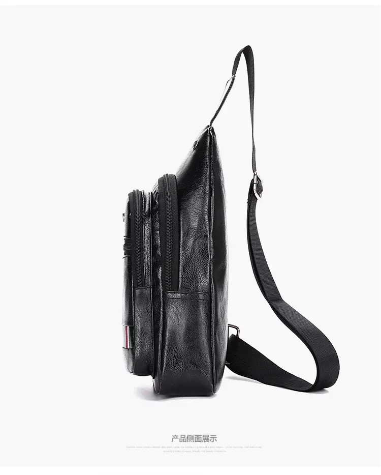 Men's Black PU Leather Crossbody Bag with 5 Pockets — feature 18