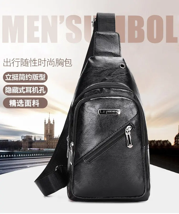 Men's Black PU Leather Crossbody Bag with 5 Pockets — feature 3