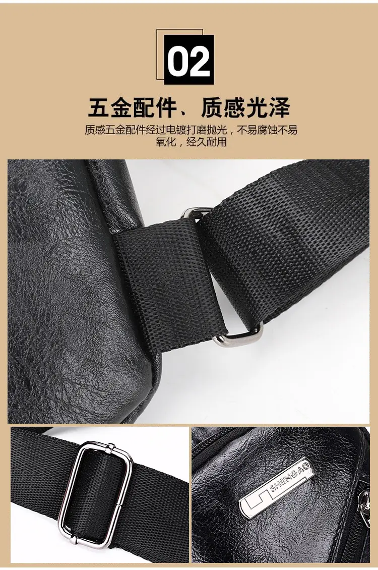 Men's Black PU Leather Crossbody Bag with 5 Pockets — feature 6