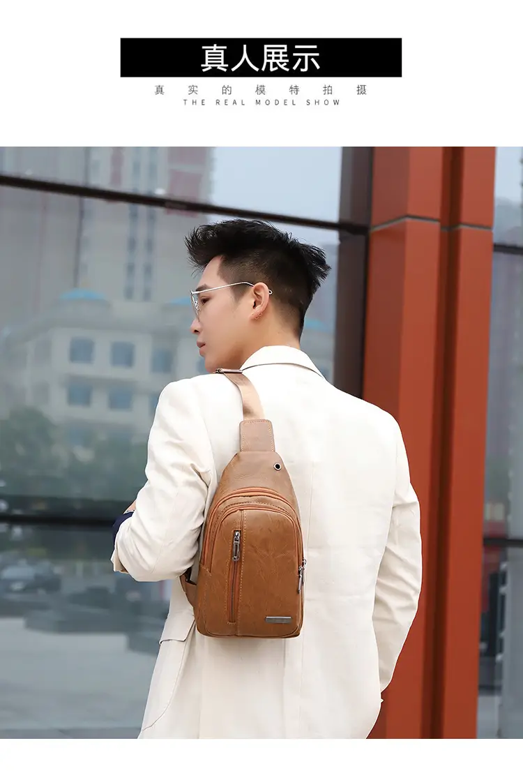 Men's Black PU Leather Crossbody Bag with 5 Pockets — feature 9