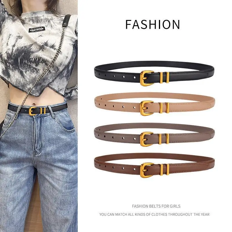 Women's Black Leather Belt with Gold Buckle - Image 5