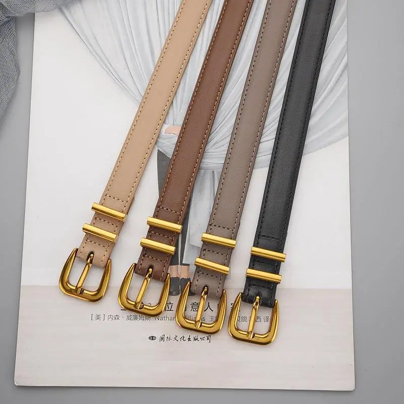 Women's Black Leather Belt with Gold Buckle - Image 8