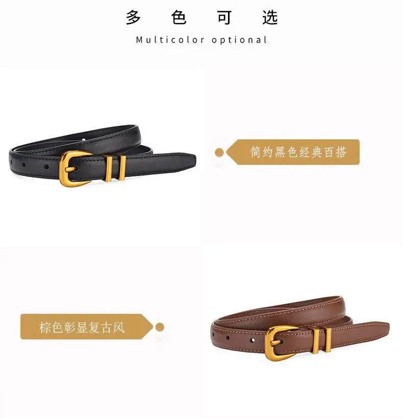 Women's Black Leather Belt with Gold Buckle — feature 10