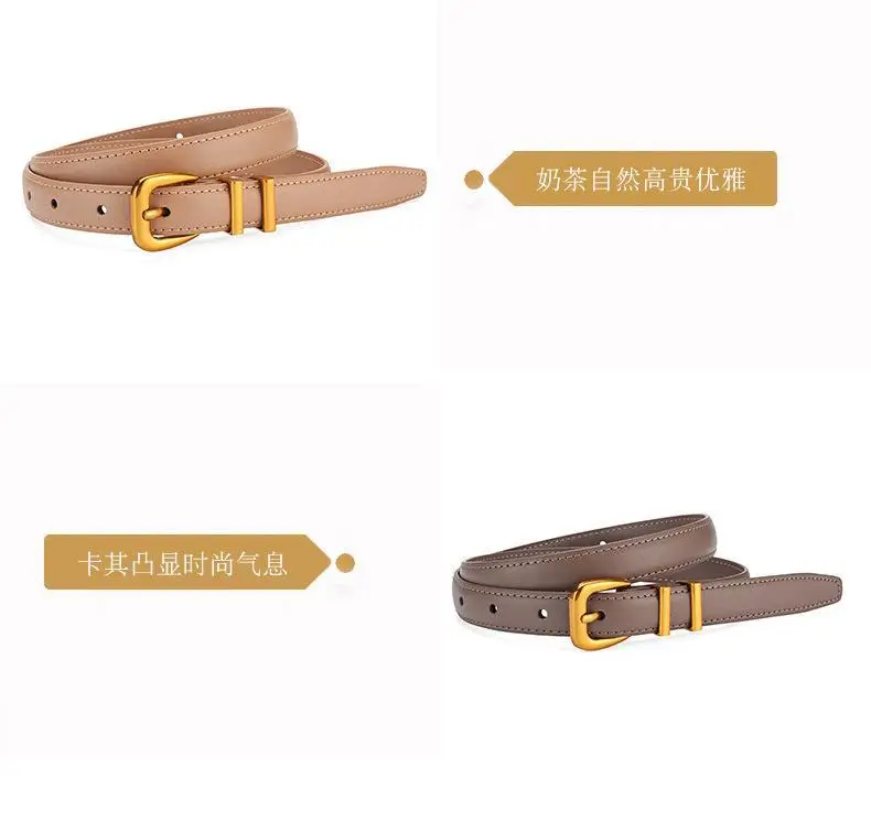 Women's Black Leather Belt with Gold Buckle — feature 11