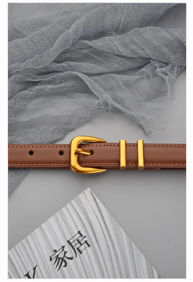 Women's Black Leather Belt with Gold Buckle — feature 16