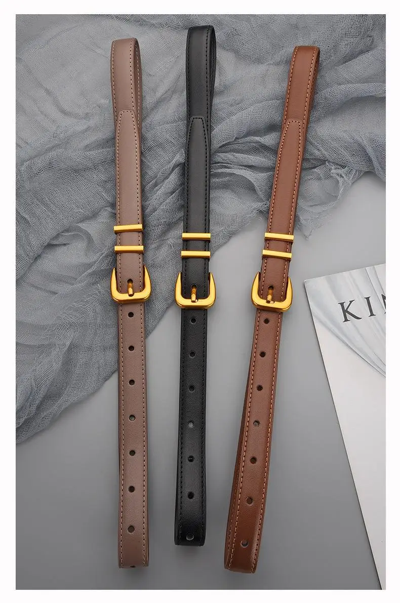 Women's Black Leather Belt with Gold Buckle — feature 17