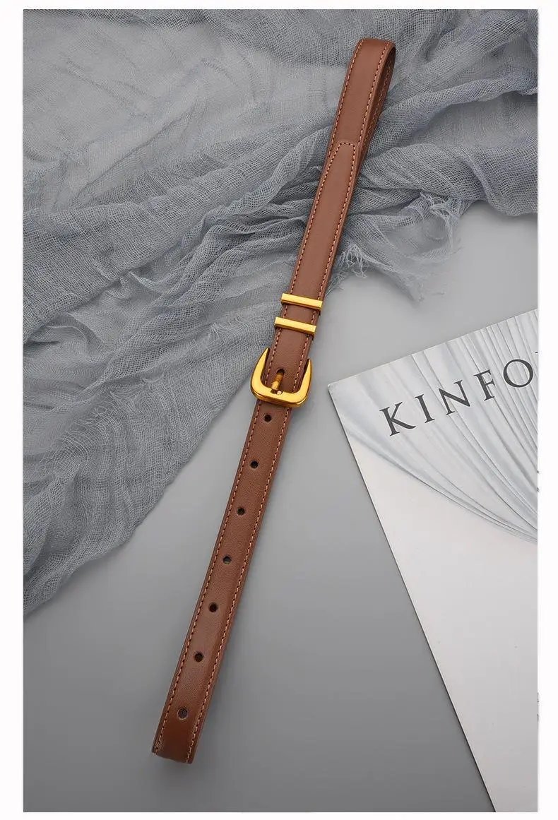 Women's Black Leather Belt with Gold Buckle — feature 18