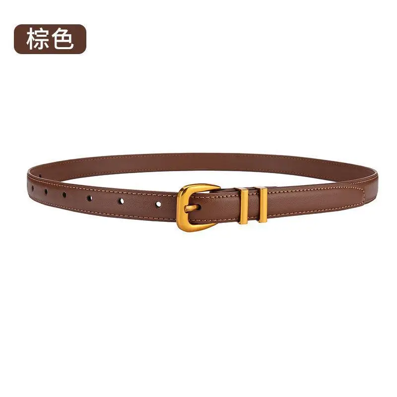 Women's Black Leather Belt with Gold Buckle - Image 2