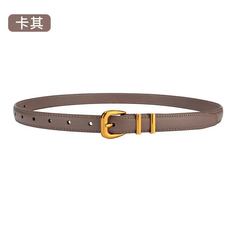 Women's Black Leather Belt with Gold Buckle - Image 3