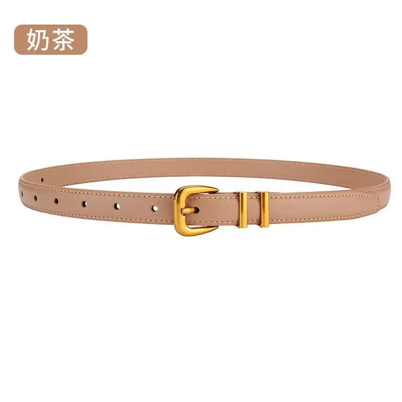 Women's Black Leather Belt with Gold Buckle - Image 4