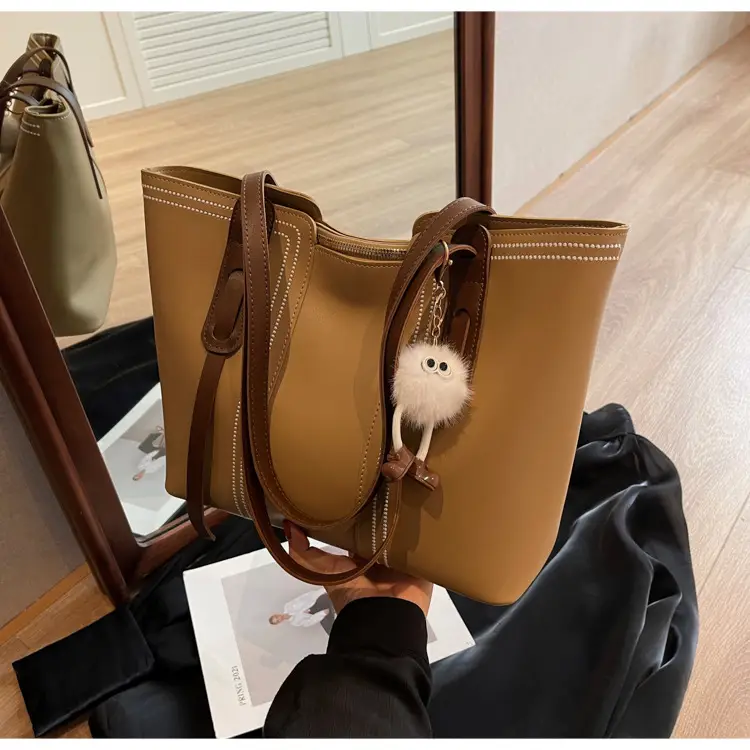 Women's Large Capacity Shoulder Bag with Cute Pom Pom Charm — feature 34