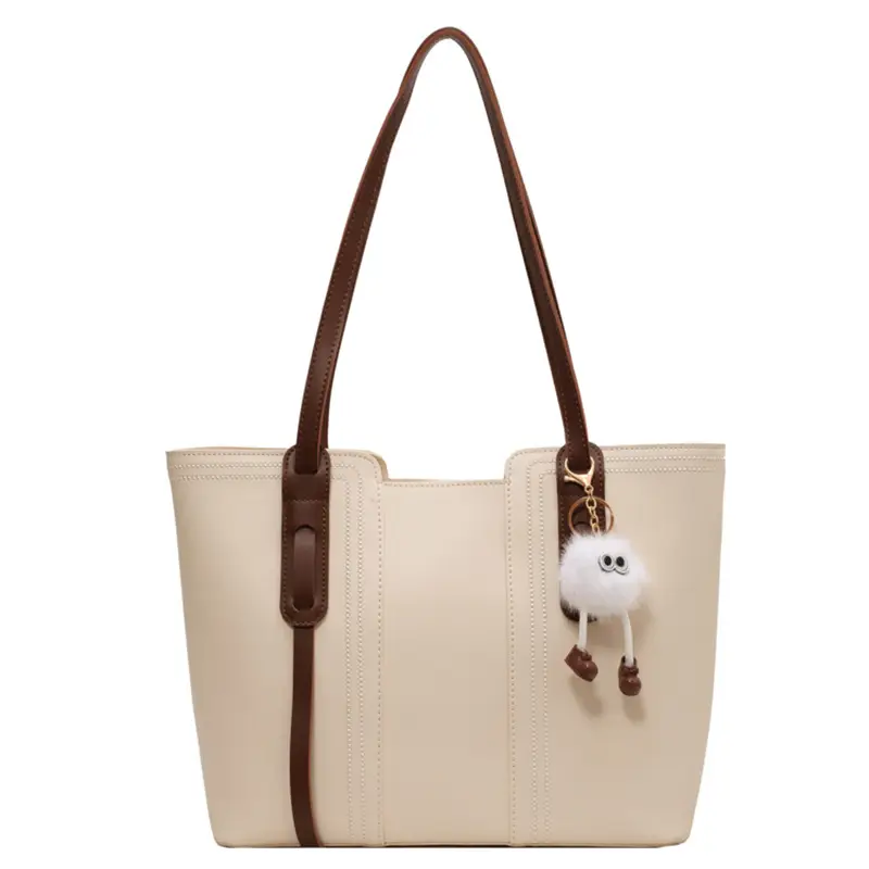 Women's Large Capacity Shoulder Bag with Cute Pom Pom Charm
