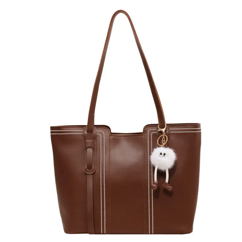 Women's Large Capacity Shoulder Bag with Cute Pom Pom Charm