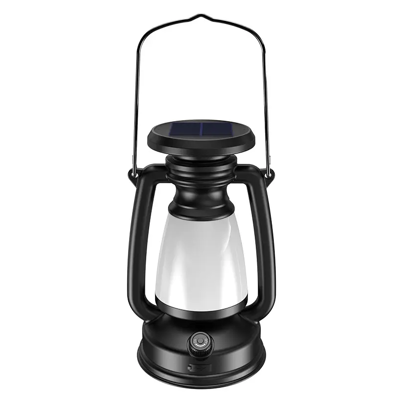 Solar Camping Light 90mm Black LED Emergency Flashlight