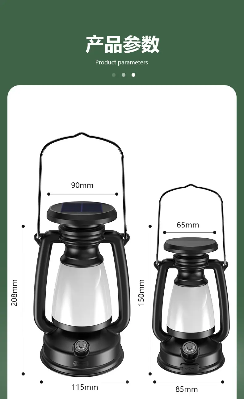 Solar Camping Light 90mm Black LED Emergency Flashlight — feature 14
