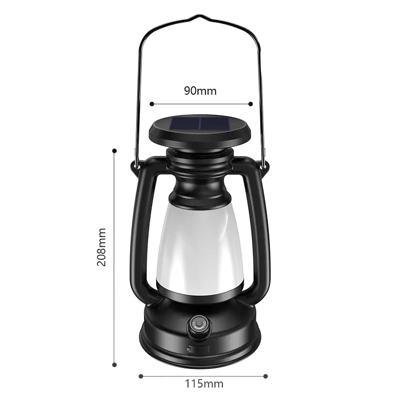 Solar Camping Light 90mm Black LED Emergency Flashlight