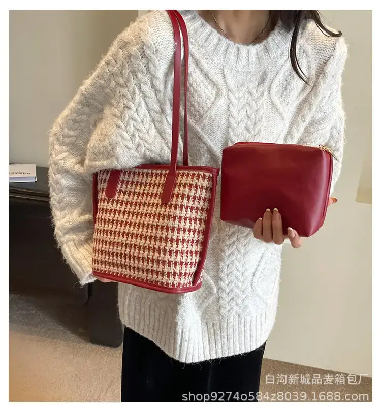 New Houndstooth Women's Houndstooth Handbag Red — feature 1