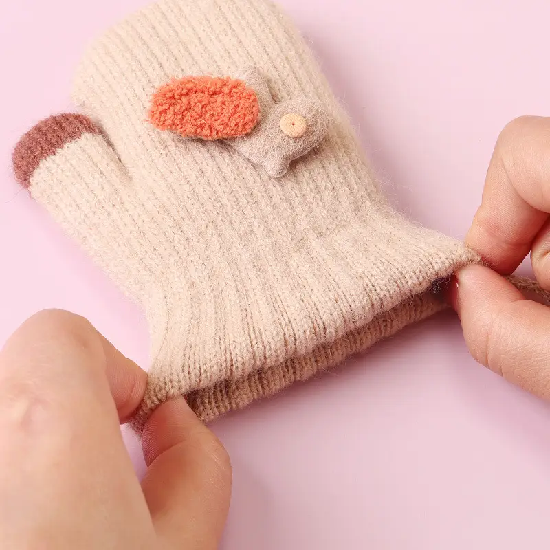 Children's cute cartoon winter gloves girls' baby fleece-lined warm gloves halter finger cold-proof children's gloves