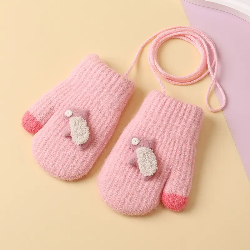Children's cute cartoon winter gloves girls' baby fleece-lined warm gloves halter finger cold-proof children's gloves — feature 10
