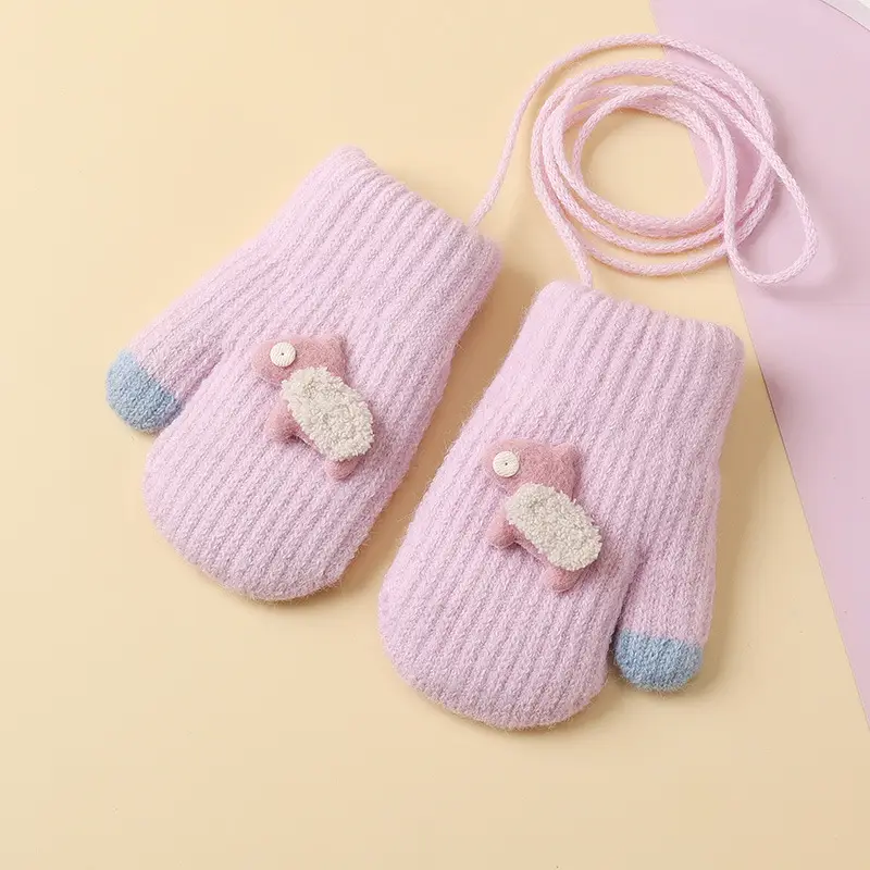 Children's cute cartoon winter gloves girls' baby fleece-lined warm gloves halter finger cold-proof children's gloves — feature 14