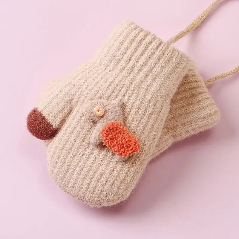 Children's cute cartoon winter gloves girls' baby fleece-lined warm gloves halter finger cold-proof children's gloves — feature 3