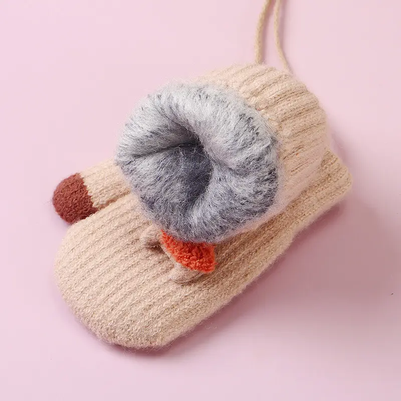 Children's cute cartoon winter gloves girls' baby fleece-lined warm gloves halter finger cold-proof children's gloves — feature 6