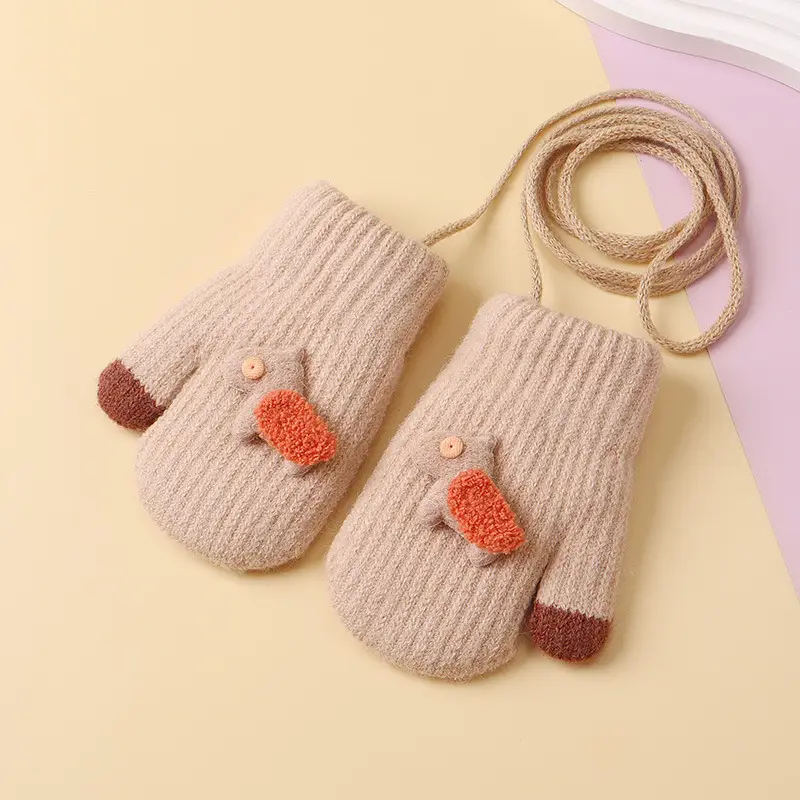 Children's cute cartoon winter gloves girls' baby fleece-lined warm gloves halter finger cold-proof children's gloves — feature 9