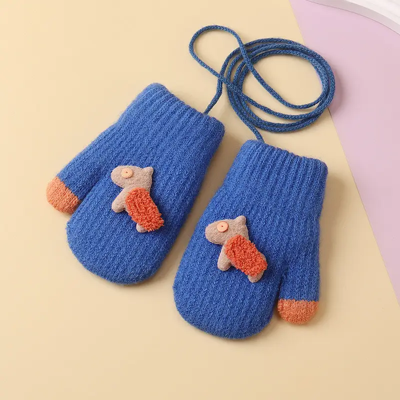 Children's cute cartoon winter gloves girls' baby fleece-lined warm gloves halter finger cold-proof children's gloves