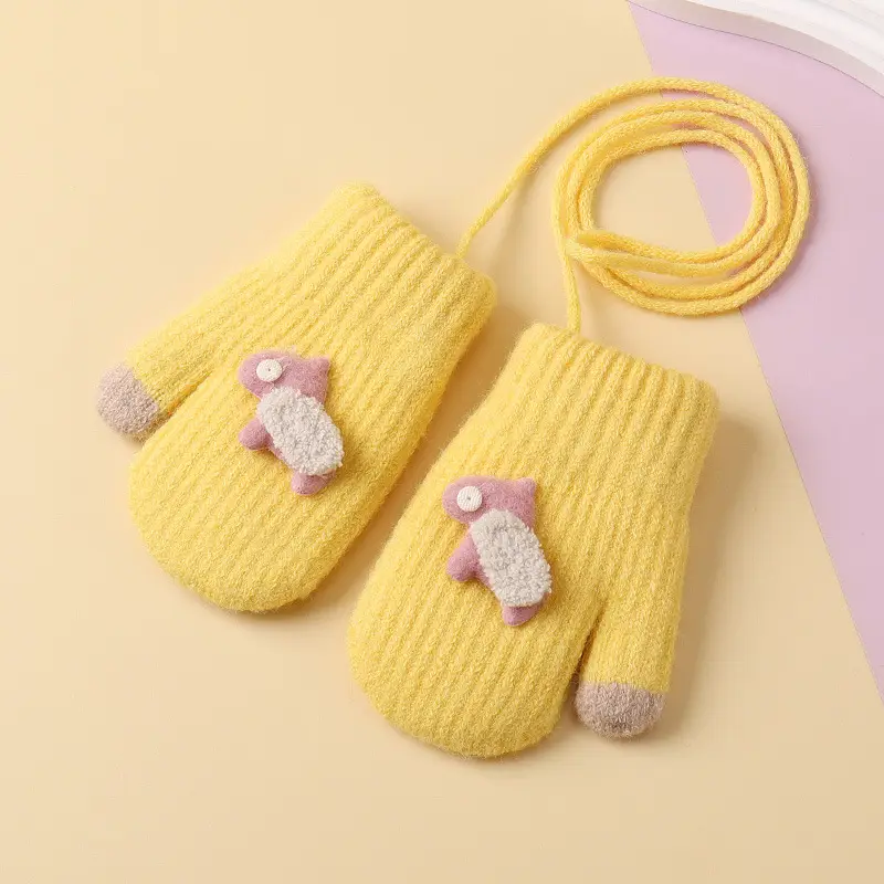 Children's cute cartoon winter gloves girls' baby fleece-lined warm gloves halter finger cold-proof children's gloves