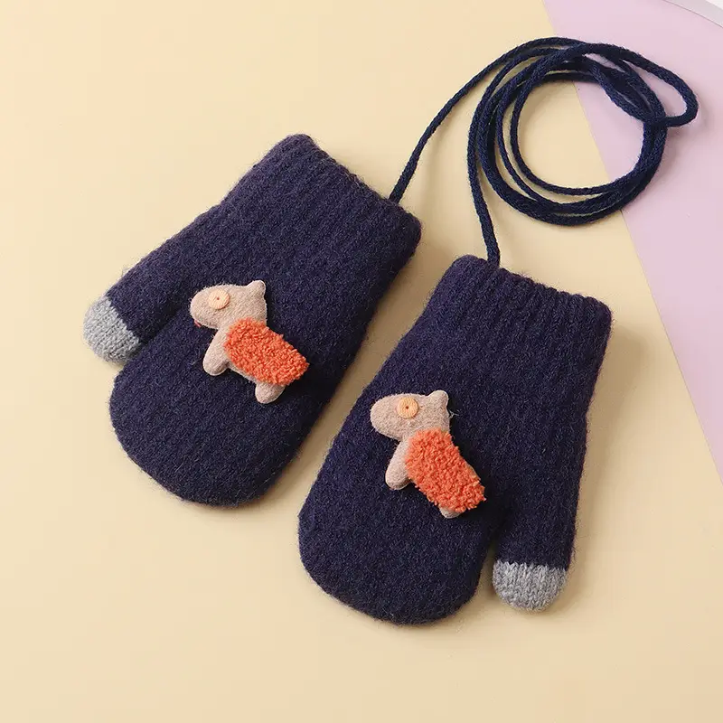 Children's cute cartoon winter gloves girls' baby fleece-lined warm gloves halter finger cold-proof children's gloves