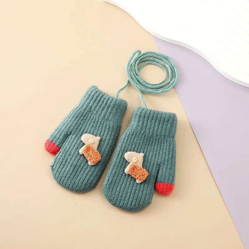 Children's cute cartoon winter gloves girls' baby fleece-lined warm gloves halter finger cold-proof children's gloves