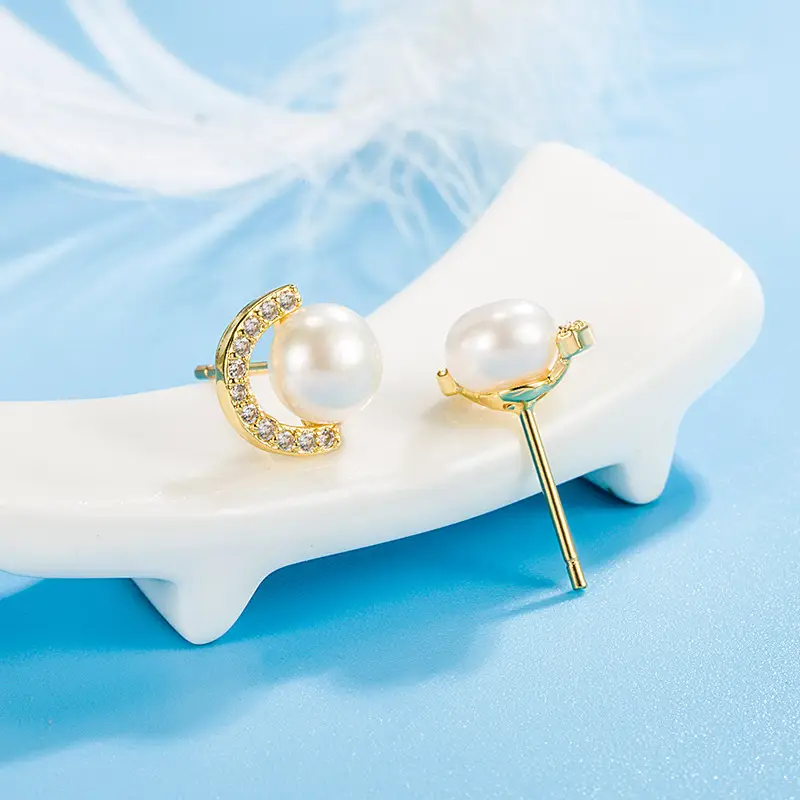 Women's C-Word Pearl Earrings with Zircon Accents - Image 5