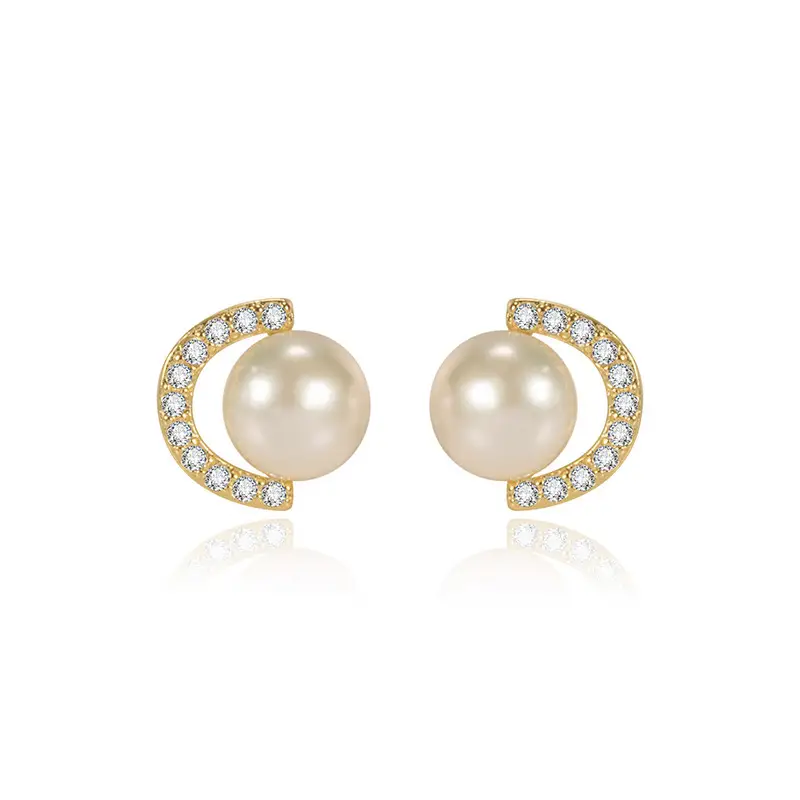 Women's C-Word Pearl Earrings with Zircon Accents - Image 7