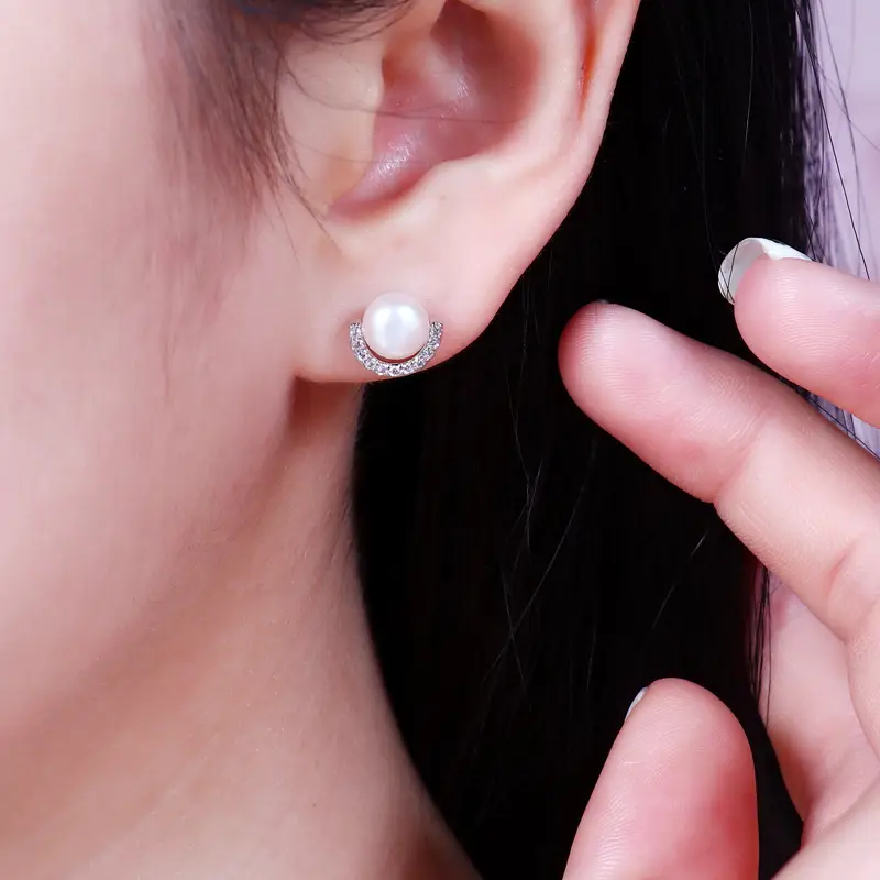 Women's C-Word Pearl Earrings with Zircon Accents — feature 4