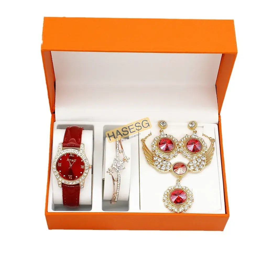 Women's Red Crystal Watch Gift Set - Image 9