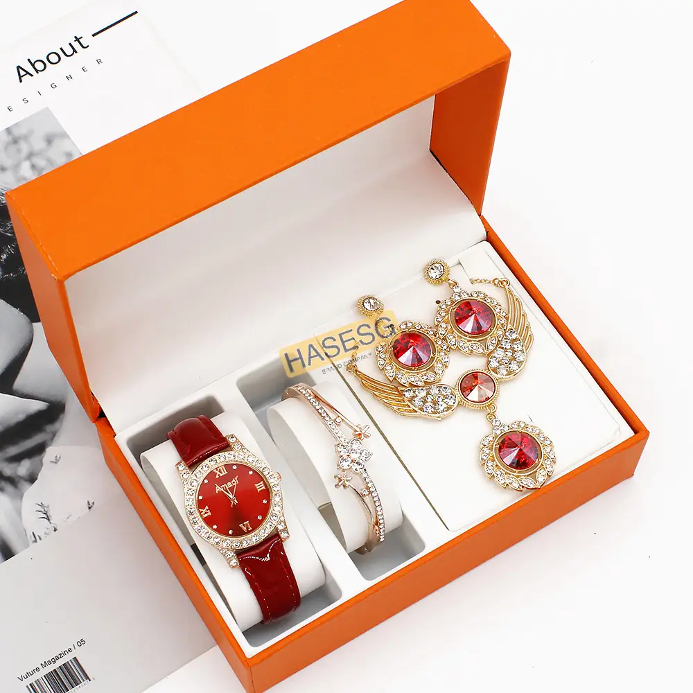 Women's Red Crystal Watch Gift Set — feature 10