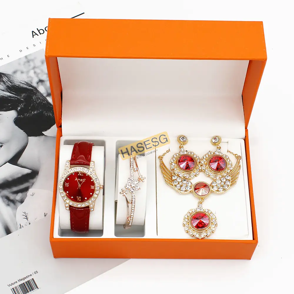 Women's Red Crystal Watch Gift Set — feature 9