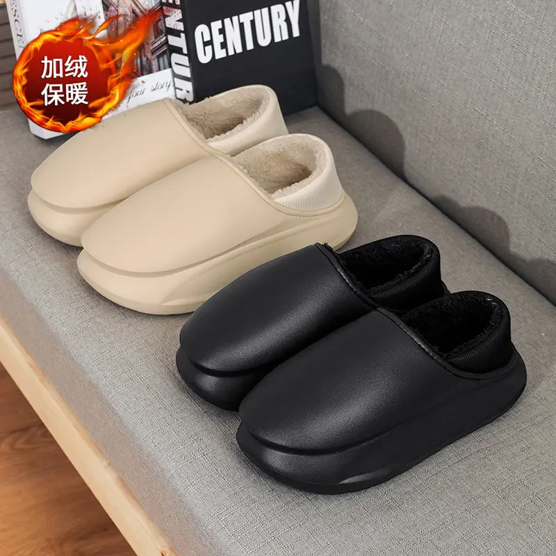 Winter Home thick bottom shit feeling all-inclusive cotton slippers men's Korean-style fashion casual fleece-lined warm cotton shoes couple - Image 3