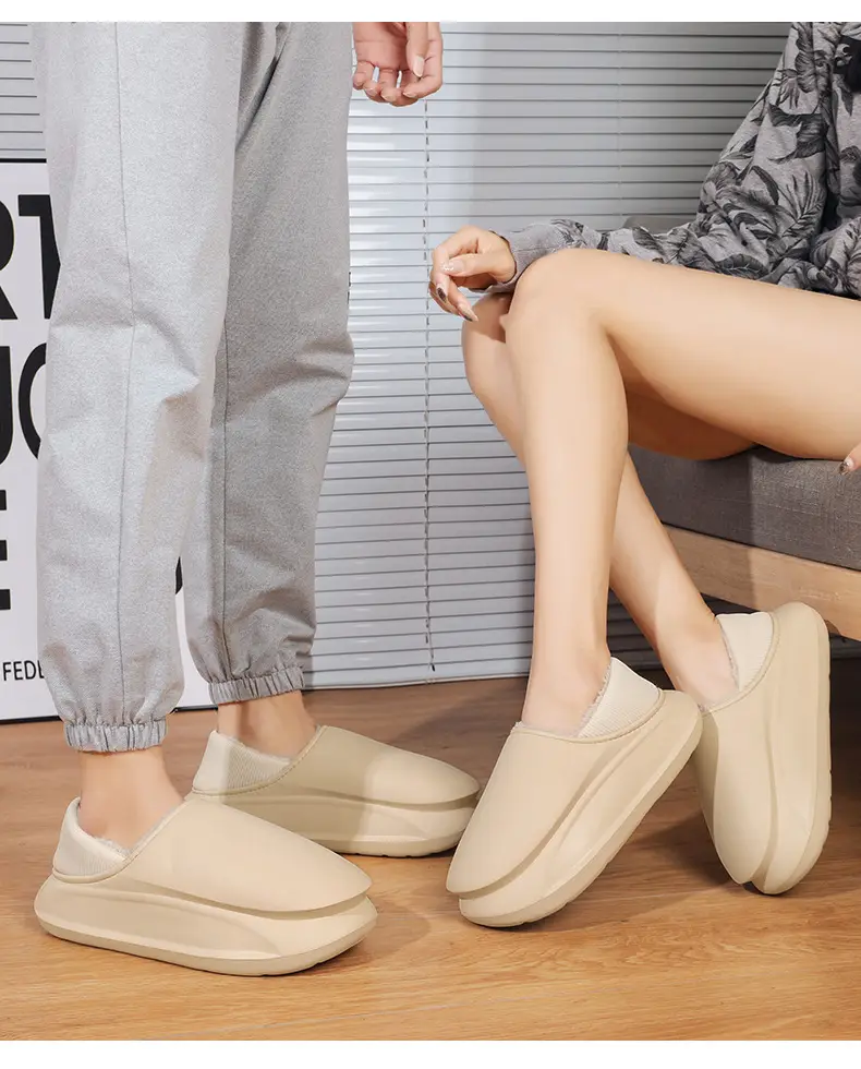 Winter Home thick bottom shit feeling all-inclusive cotton slippers men's Korean-style fashion casual fleece-lined warm cotton shoes couple — feature 10