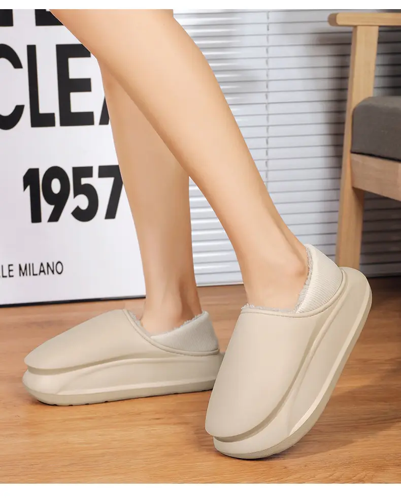Winter Home thick bottom shit feeling all-inclusive cotton slippers men's Korean-style fashion casual fleece-lined warm cotton shoes couple — feature 12